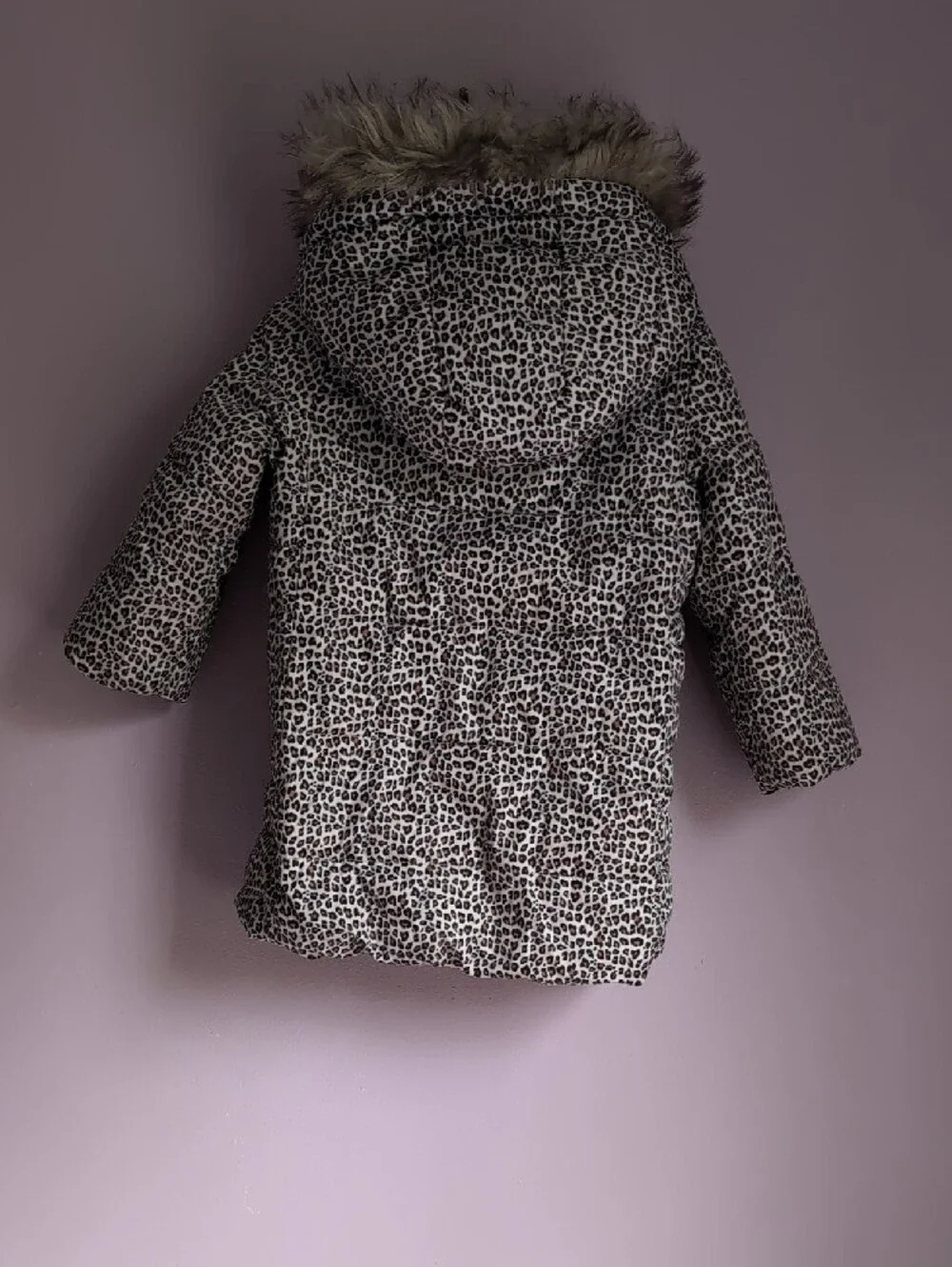 GAP Leopard Print Puffer Coat with Faux Fur Hood - Beige & Black